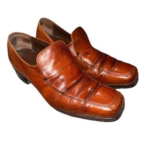 Vintage Florsheim Designer Slip On Brown Leather Heel Dress Shoes SZ 9 C Men's